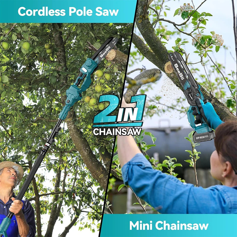 Scie Électrique 2-en-1 Sans Fil 21V 20cm Tronçonneuse Perche Télescopique 5m Scie à Arbre Scie à Branche Outil de Taille Jardin | Restfield