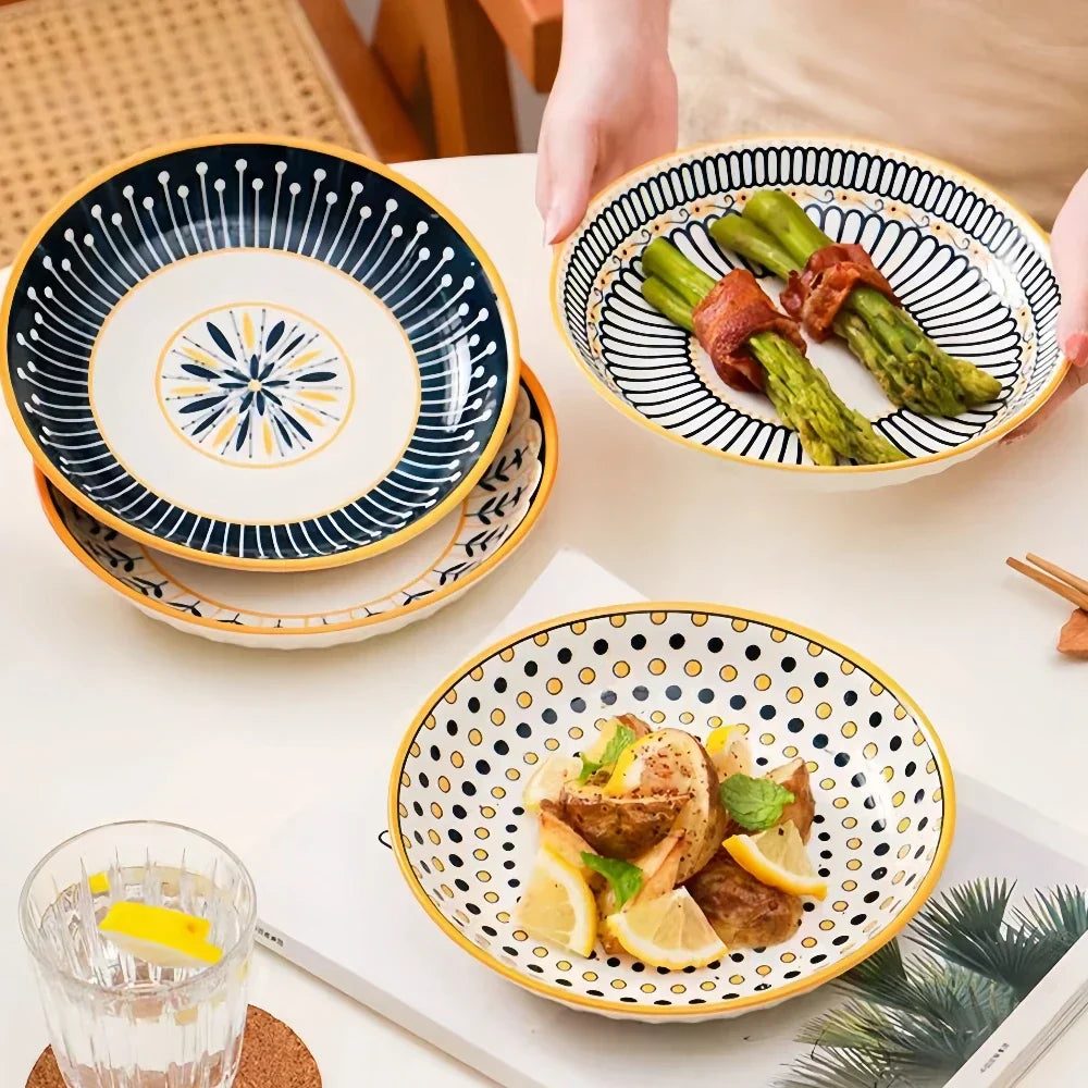 Teller-Set 4-teilig Porzellan Handbemalt Toskanisch Blau Gold 20cm | Restfield