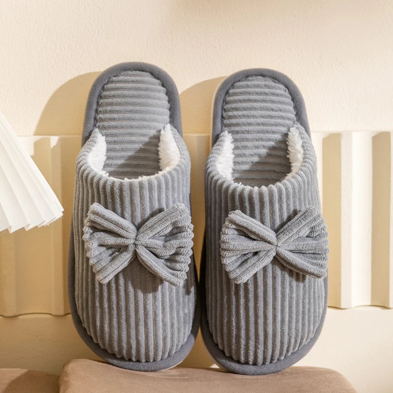Dames Pantoffels met Strik - Zachte Huisslippers voor Koude Dagen - Comfortabele Warme Binnenslippers | Sansoti