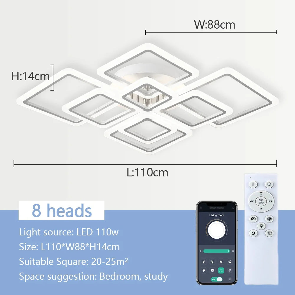 LED Plafondlamp Dimbaar Vierkant Acryl Wit Afstandsbediening Woonkamer Slaapkamer Modern 35W-160W Plafonnière Studeerkamer | Sansoti