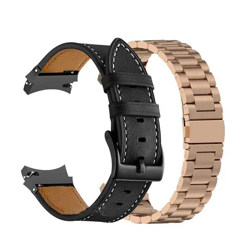Premium Stainless Steel Leather Watch Band Galaxy Watch 5 40mm 44mm 45mm Pro Adjustable Replaceable Wristband | Sansoti