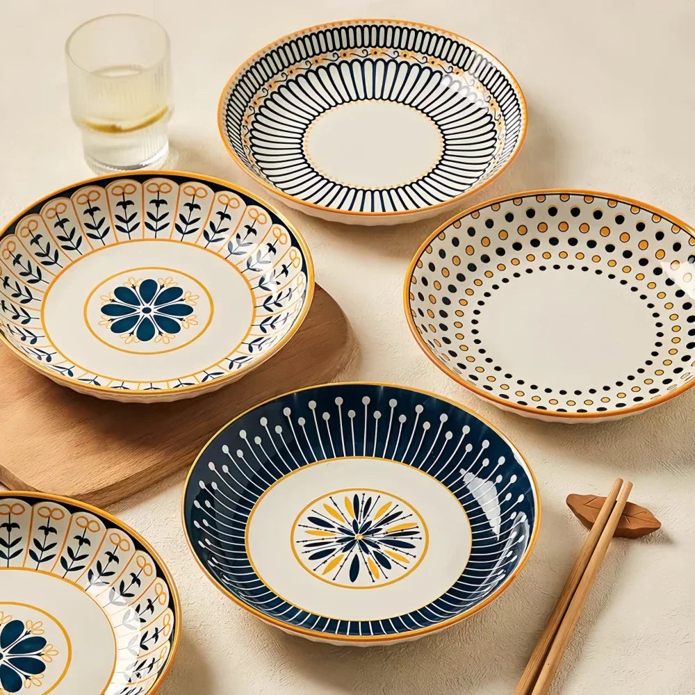 Teller-Set 4-teilig Porzellan Handbemalt Toskanisch Blau Gold 20cm | Restfield