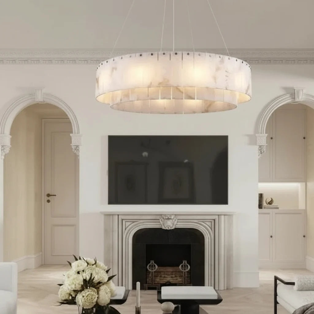 Albasten Kroonluchter Rond Metaal LED Hanglamp Dimbaar Woonkamer Eetkamer Lobby Restaurant Luxe Design | Sansoti