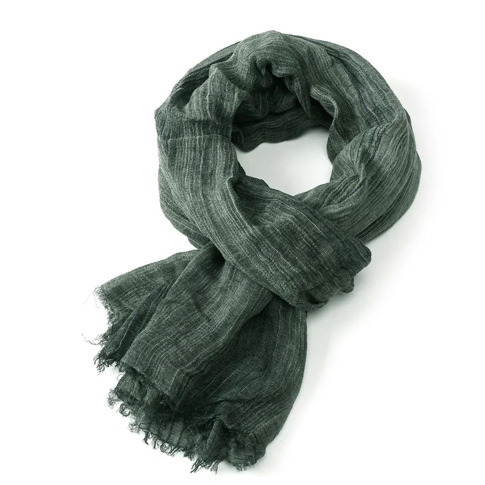 Gestreifter Baumwoll-Leinen-Schal für Herren mit Fransen, Herbst-Winter-Halstuch, Unisex, warmes, modisches Accessoire | Sansoti