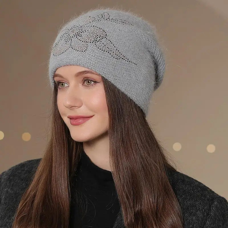 Gebreide Wintermuts Dames met Bloem Decoratie Warme Beanie Streetwear Casual Hoofdbedekking Winteraccessoire | Sansoti