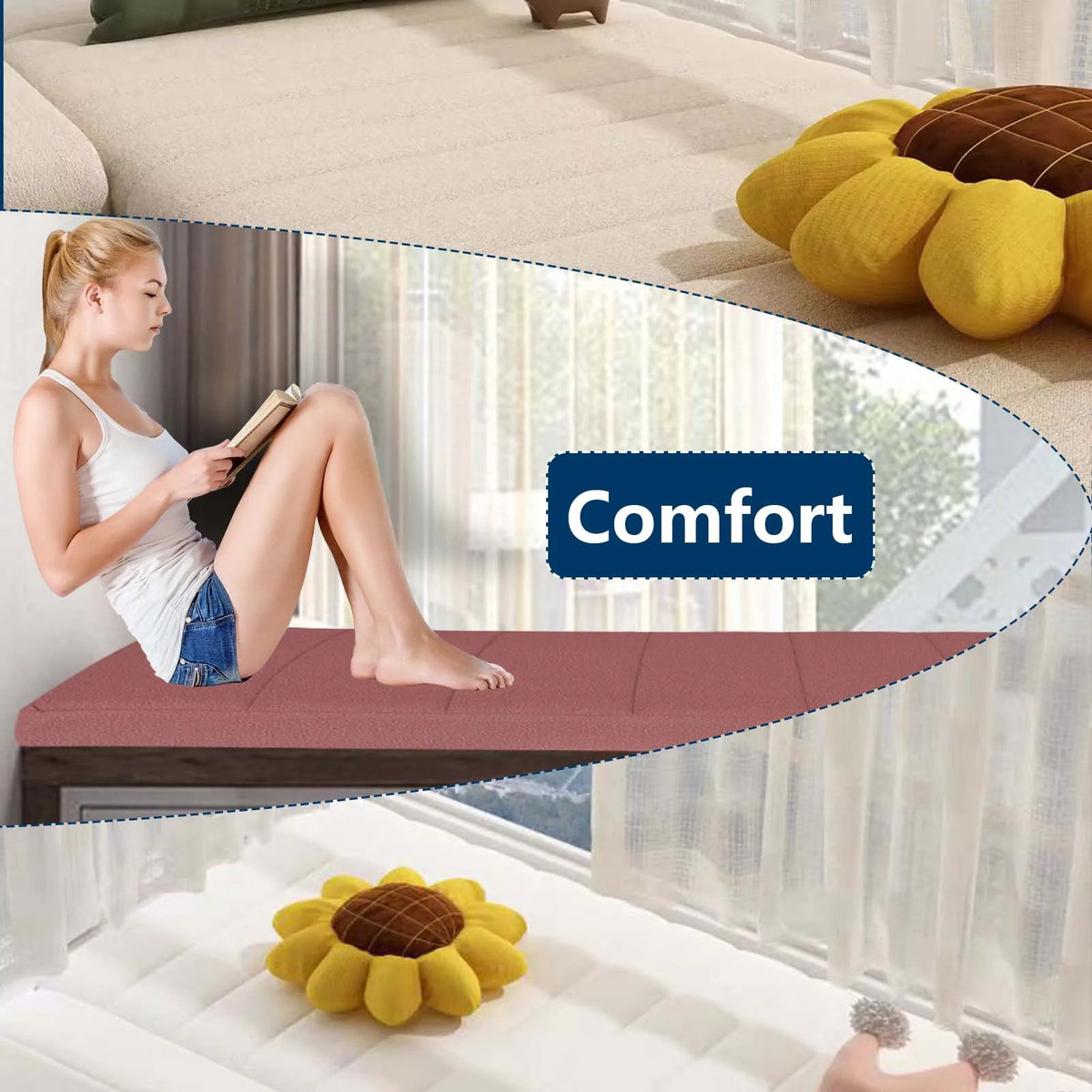 Cojín de asiento para sofá de terciopelo Teddy antideslizante, rectangular, marrón, gris y verde, para sofá, mirador, balcón y zona lounge | Sansoti