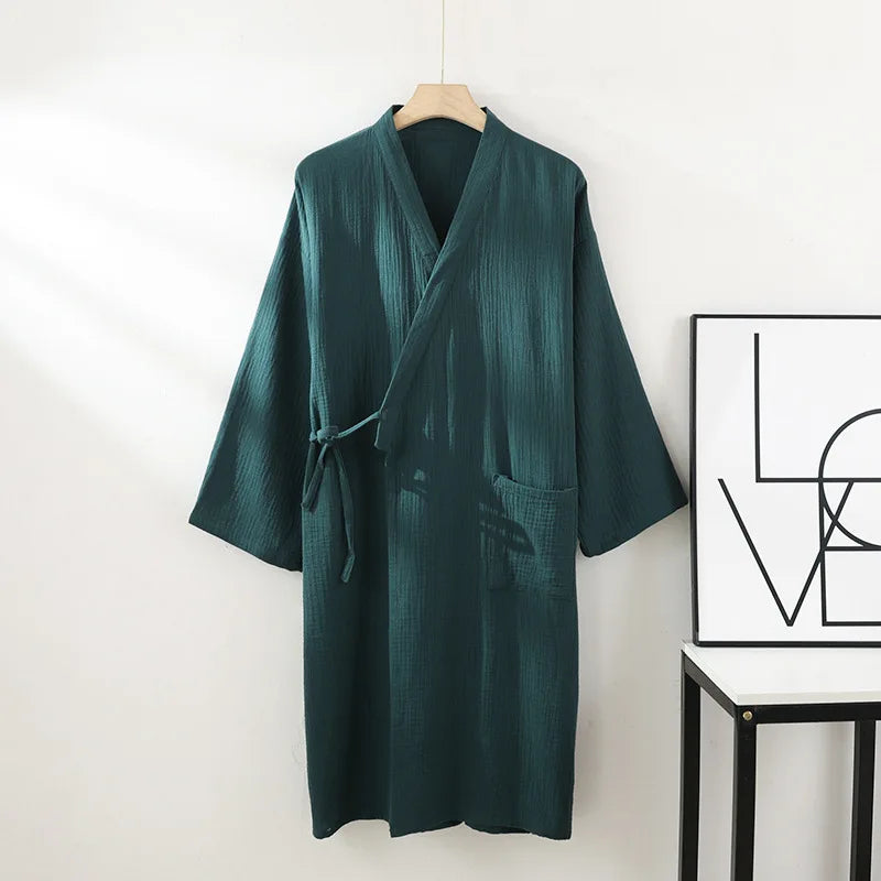 Kimono Badjas Katoen Dames Heren Unisex Dun Geweven Ochtendjas Lange Mouw Kamerjas voor Wellness Sauna Spa | Sansoti