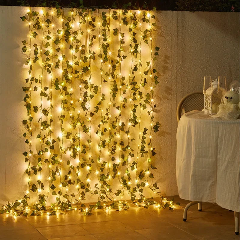 LED String Lights with Artificial Leaves 2-10m Green Vines Battery-Powered Ambient Lighting Decorative Garland Indoor Outdoor | Sansoti