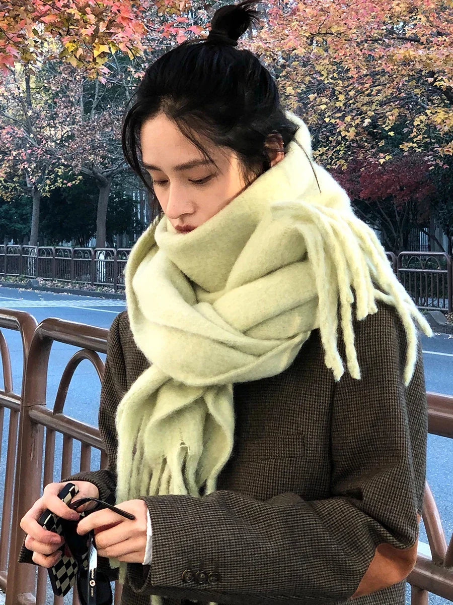 Écharpe en pashmina à franges 230x40cm - Écharpe d'hiver chaude au design uni Châle enveloppant long Accessoire de mode | Sansoti
