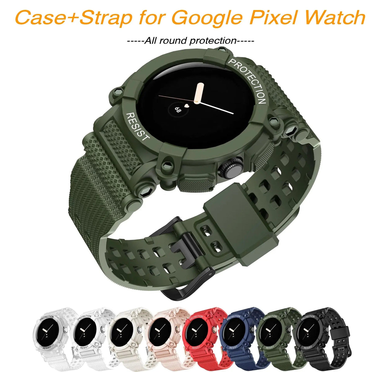 Smartwatch Band with Protective Case Pixel Watch Silicone Sport Wristband Bumper Case Watch Accessory | Sansoti