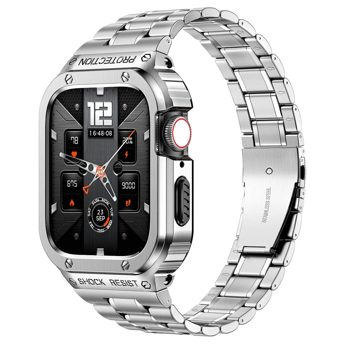 Edelstahl-Uhrenarmband mit Schutzhülle, 45 mm, 44 mm, Smartwatch-Zubehör, Schwarz, Silber, Gold, stilvoll | Sansoti