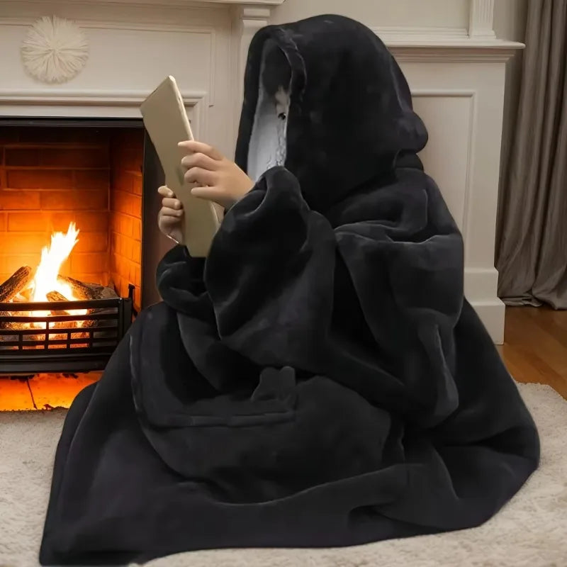 Wendbare Kapuzendecke aus Fleece, tragbar, mit Tasche, Oversized-Hausanzug, Loungewear, bequeme Hauskleidung | Sansoti