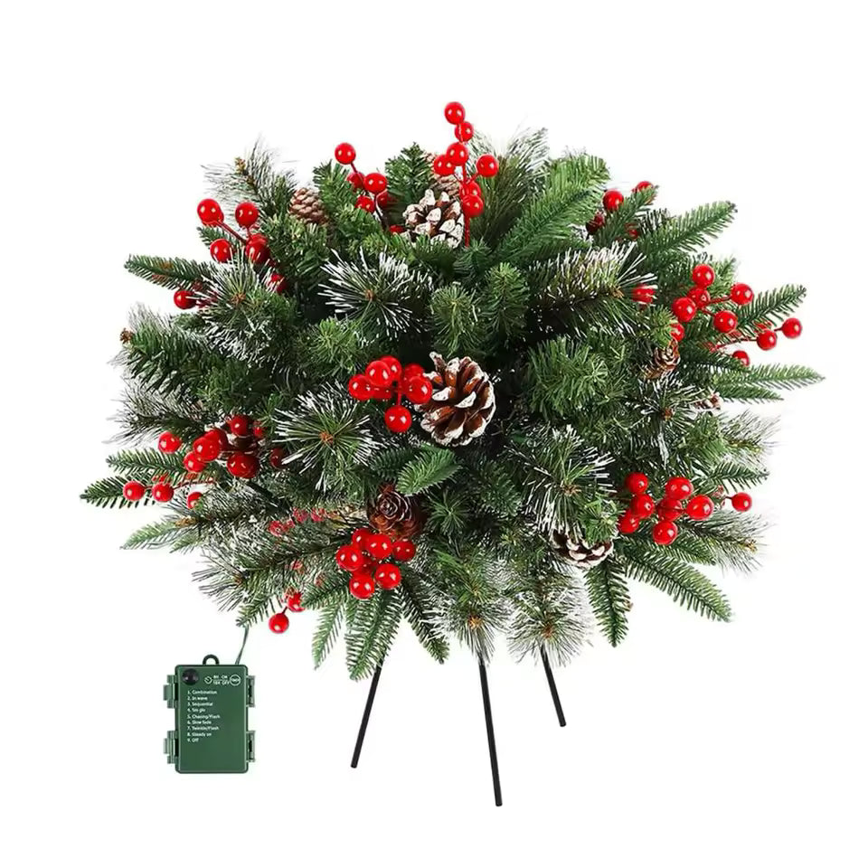 Beleuchteter LED-Weihnachtskranz, 50 cm, mit Timer und Batterie, Tannenzapfen und Beeren, für innen und außen, Tür- und Wanddekoration | Sansoti