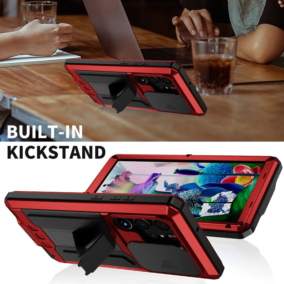 360° Aluminum TPU Shockproof Phone Case with Stand Kickstand Wireless Charging Protection | Sansoti