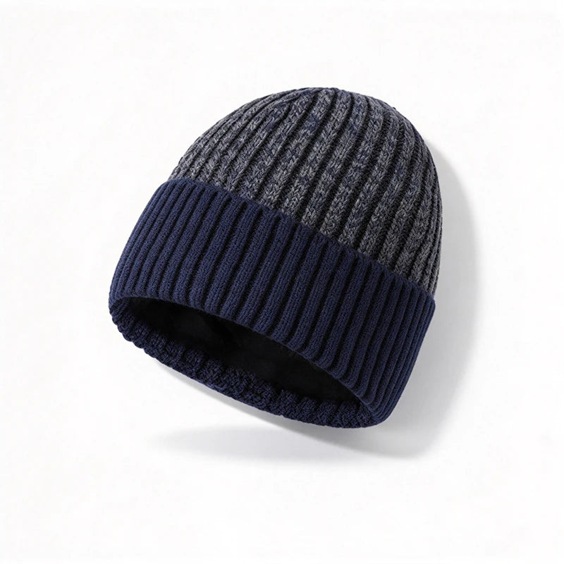 Gebreide Wintermuts Heren met Fleece Voering Ribpatroon Beanie Thermisch Warm Skimuts Outdooractiviteiten | Sansoti