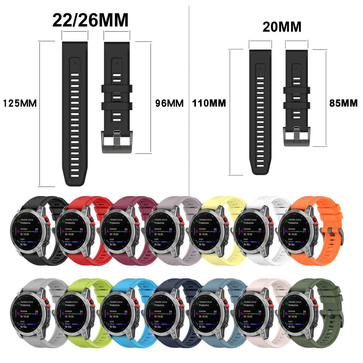 Siliconen Smartwatch Band 20mm 22mm 26mm Verstelbaar Sporthorloge Polsband Vervangingsbandje Comfortabel | Sansoti