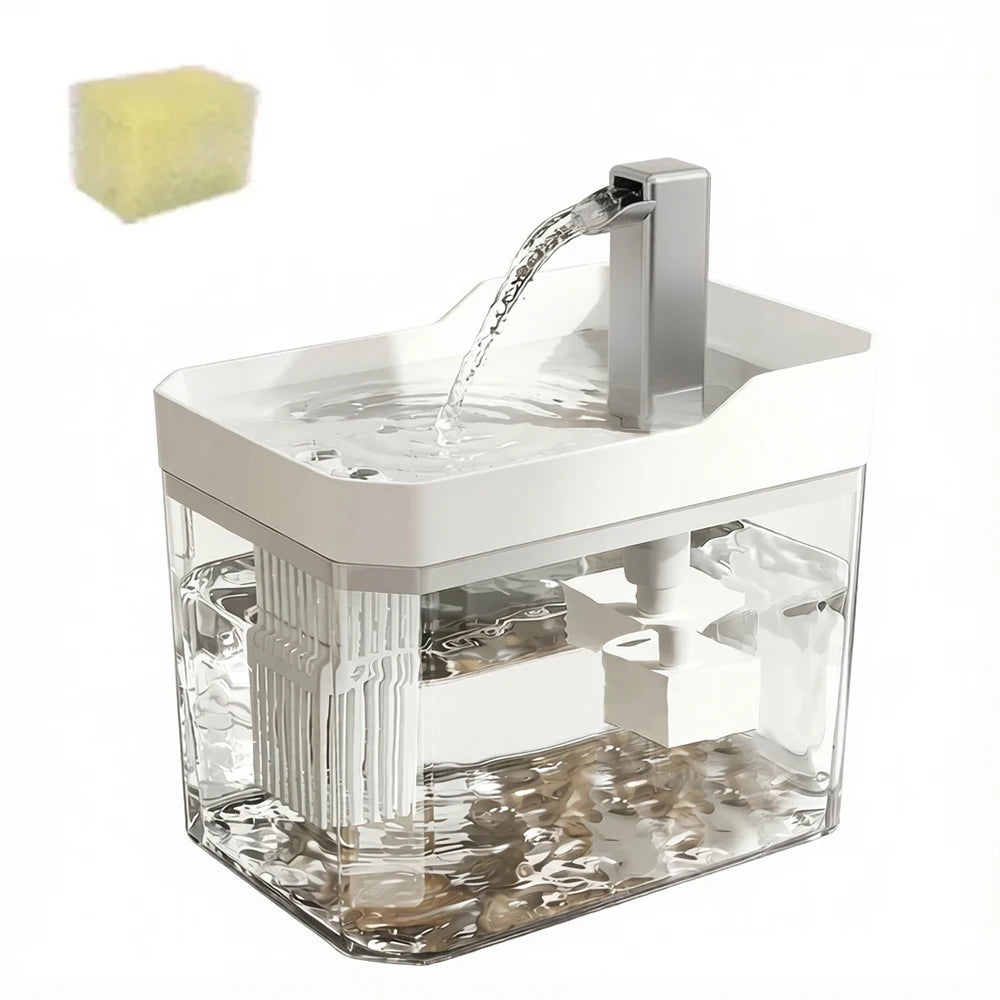 Kattenwaterfontein met Circulatiesysteem & Filter Transparant Grijs Wit 1,5L voor Optimale Hydratatie van Katten | Sansoti