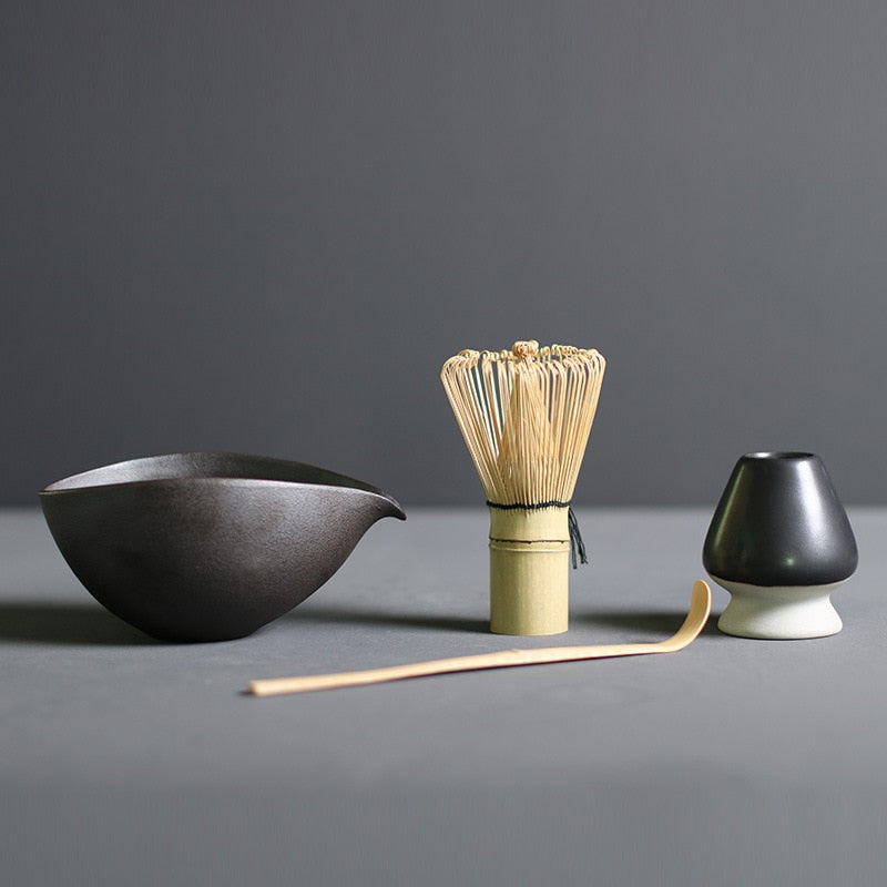 Japanse Matcha Theeset 4-delig Bamboe Keramiek Traditionele Ceremonie Klopper Kom Lepel Theeservies Thee | Sansoti