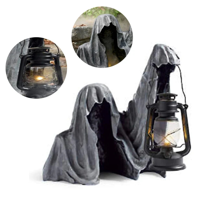 Geflügelte Reaper-Figur mit Laterne aus Kunstharz, wetterfeste Gartendekoration und dekoratives Spukobjekt | Sansoti