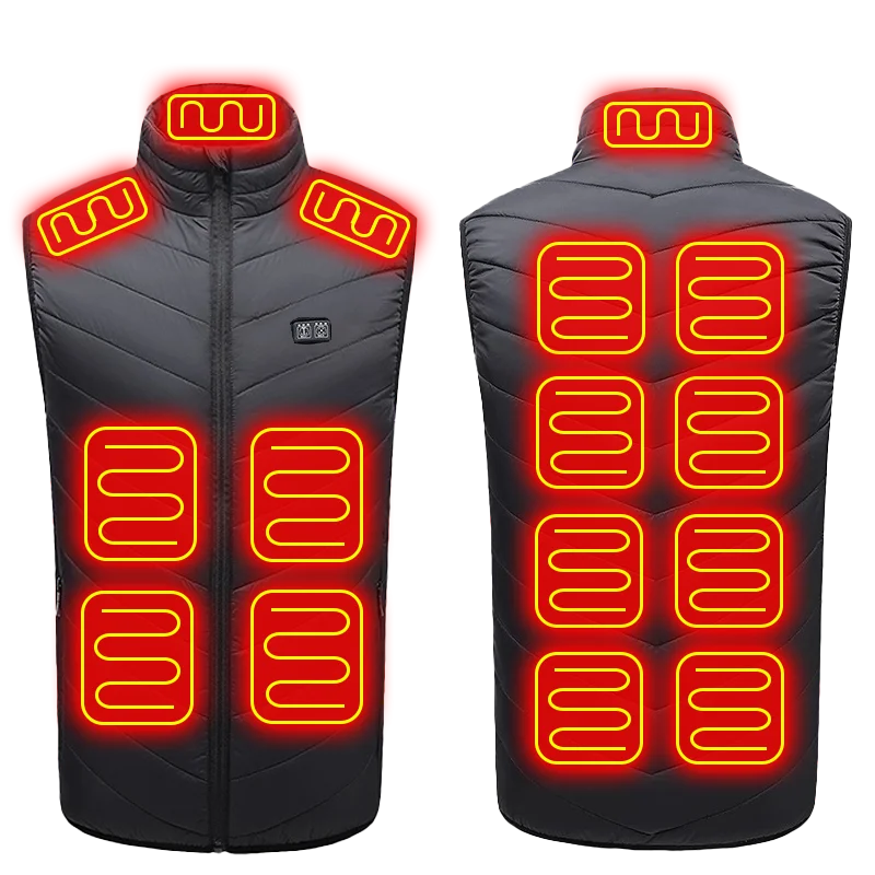 Chaleco térmico con calefacción USB, 21 zonas, negro y azul, unisex, para actividades al aire libre, invierno, senderismo, camping y esquí | Sansoti