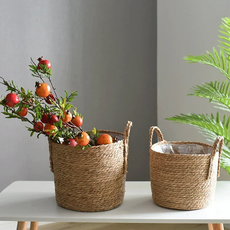 Plantenmand Gevlochten Zeegras Naturel S-L Woonkamer Balkon Handgemaakt Bloempot Mand Rotan Binnen Boho Decoratie | Sansoti