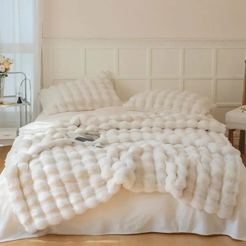 Double-Sided Faux Fur Throw 100% Polyester Winter Blanket Warm Soft Bed Sofa Decorative 4 Colors | Sansoti