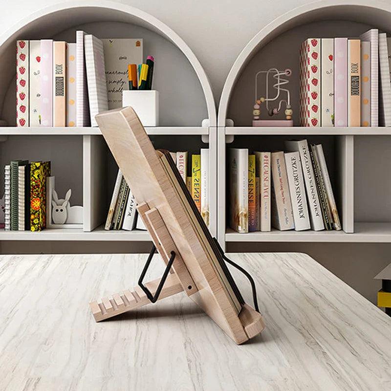 Verstelbare Houten Boekenstandaard van Grenenhout voor Handsfree Lezen | Sansoti