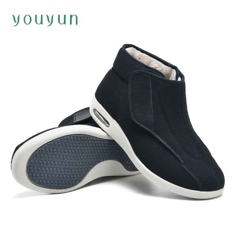 Verstellbare Wanderschuhe, hoch gefüttert, breites Fußbett, Klettverschluss, Unisex, Senioren, Outdoor, schwarz-grau | Sansoti