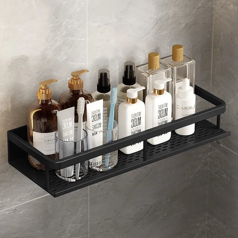 Wandplank Aluminium Douche Zwart Mat - Ventilerend Opbergrek Badkamer Doucheplank voor Shampoo Scheergerei | Sansoti