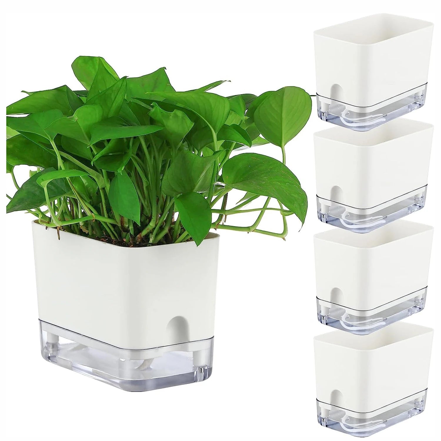 Zelfwaterende Bloempot Magnetisch Wit Kunststof Dubbeldeks Vensterbank Woonkamer Kantoor Plantenpot Hydrocultuur Binnen | Sansoti