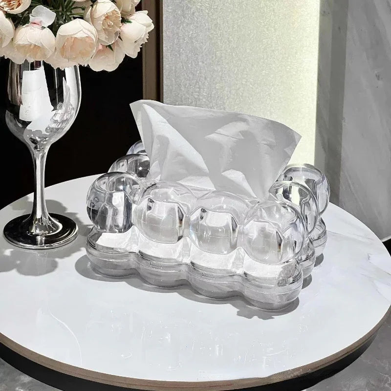 Ronde Acryl Tissuebox Transparant Sculptuurvorm Woonkamer Slaapkamer Kantoor Decoratief Interieurobject | Sansoti