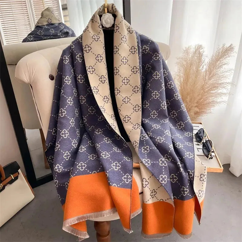 Kaschmir-Blumenschal 180x65cm Winteraccessoire Weicher wendbarer Wickelschal Damen-Modeaccessoire | Sansoti