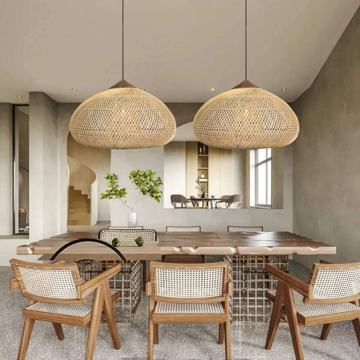 Handwoven Rattan Pendant Lamp Natural Ambient Lighting Scandinavian Design for Kitchen Living Room Dining Room | Sansoti