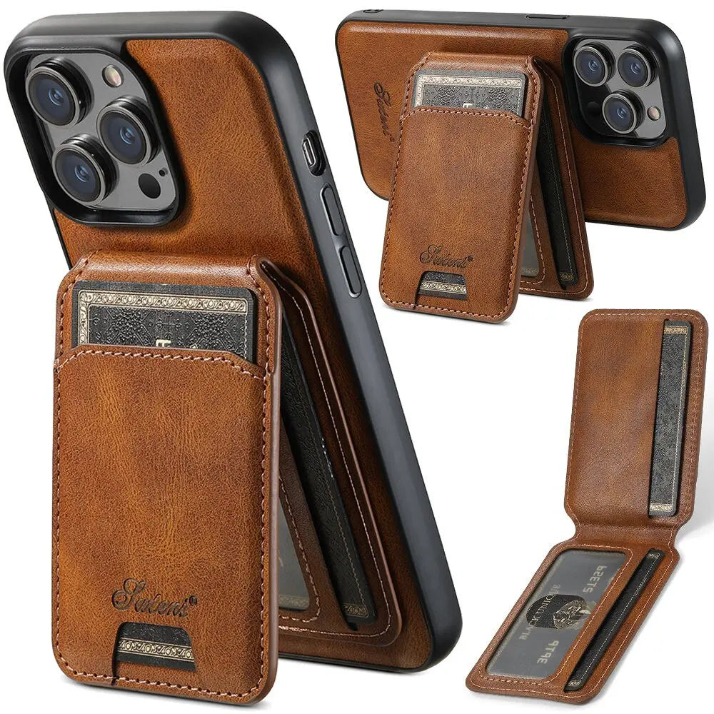 Leather Wallet Phone Case iPhone 15 Pro Max Black Brown Blue Red Khaki Cardholder Flip Case | Sansoti