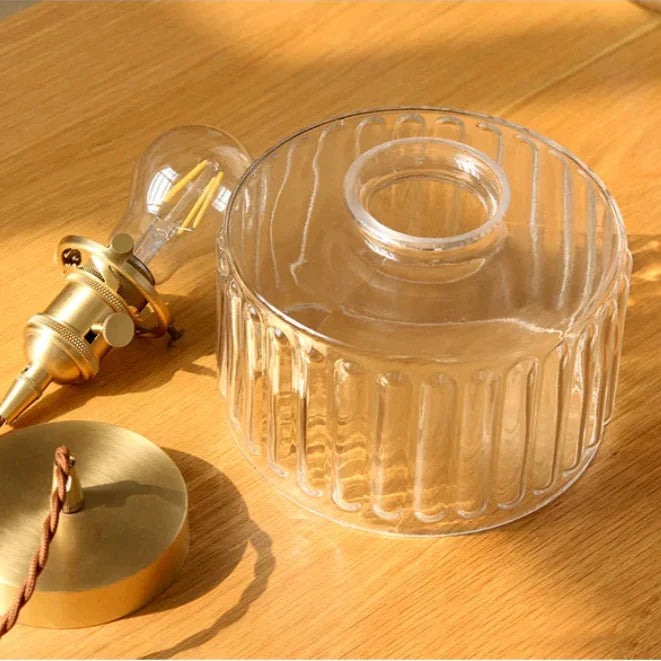 Retro Hanglamp Geribbeld Glas Koper Transparant Grijs E27 Woonkamer Eetkamer Slaapkamer Vintage Industrieel | Sansoti