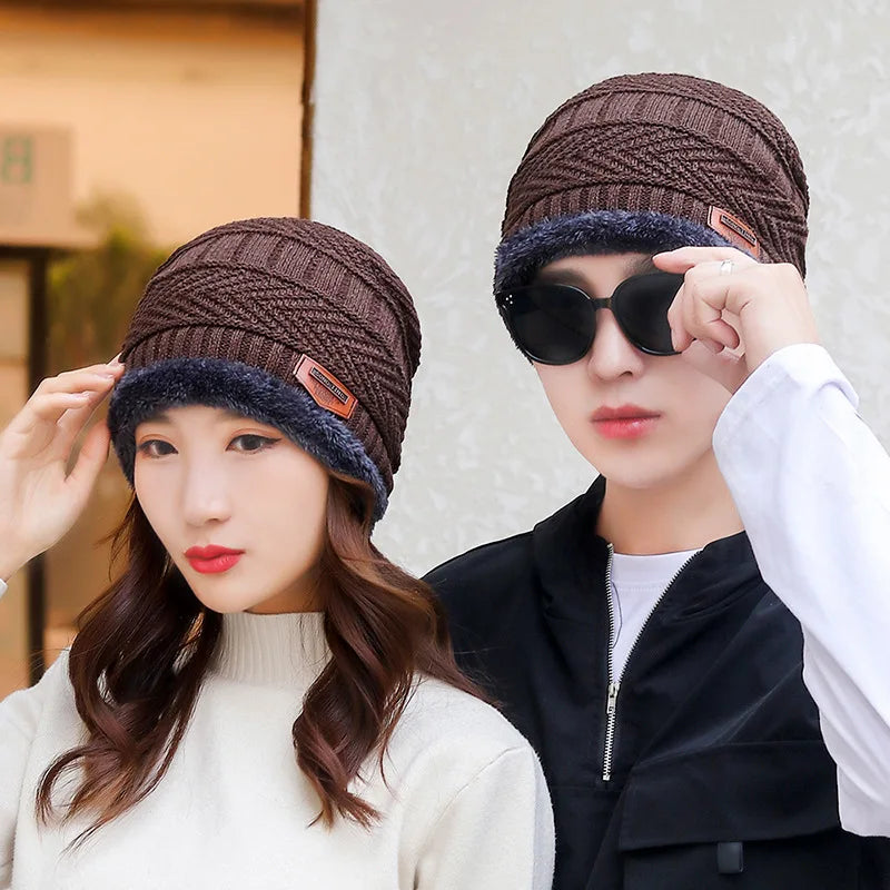 Knitted Winter Hat Windproof Thick Wool Warm Skullcap Unisex Adults Casual Outdoor Polyester Autumn | Sansoti