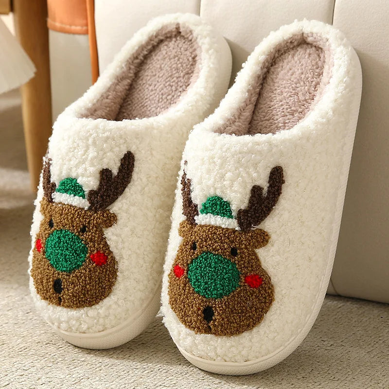 Festive house slippers with a Christmas design, winter warmth, non-slip indoor shoes, comfortable for women and men | Sansoti