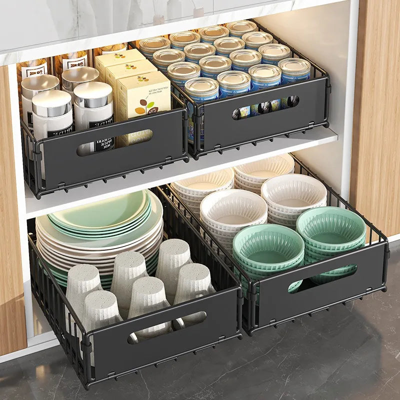 Tiroir à Épices Extensible Cuisine Acier au Carbone 37,5cm Noir Organisateur Armoire Tiroir Coulissant Porte-épices Profond Bac de Rangement | Restfield