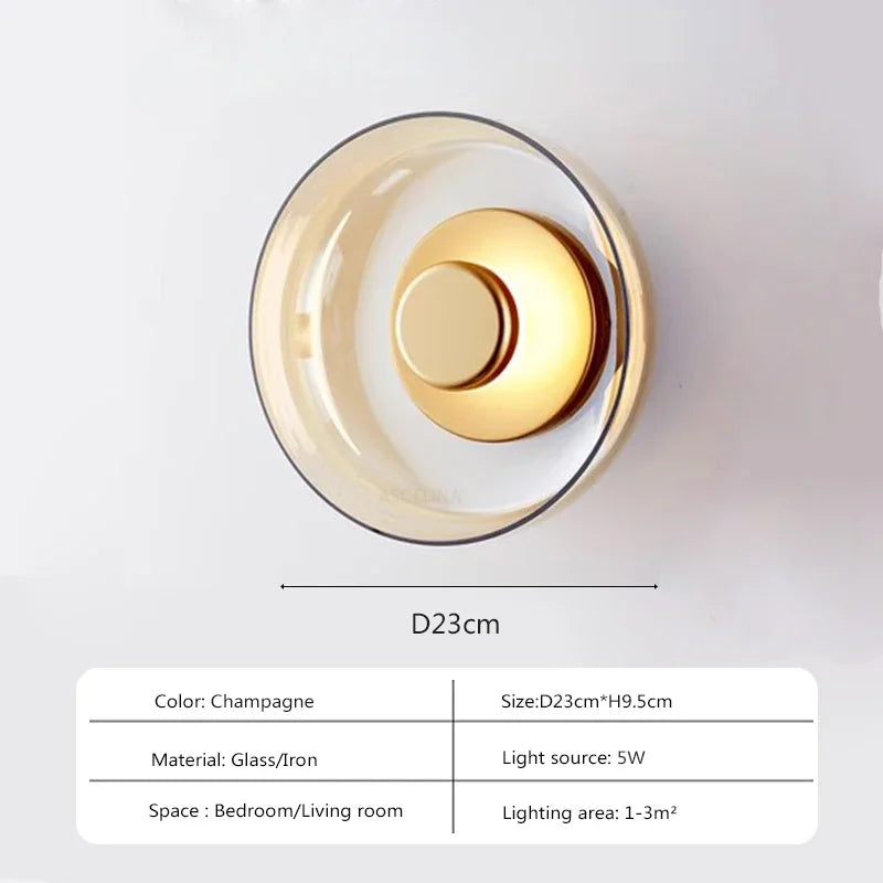 Moderne Glazen LED Wandlamp – Stijlvolle Wandverlichting in Smoke Gray of Champagne Gold – Ideaal voor Slaapkamer, Woonkamer & Hal | Sansoti