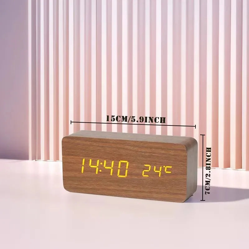 Réveil Digital Aspect Bois LED Bambou Noir Marron Température USB Chambre Bureau 3 Alarmes Luminosité Réglable 12/24h Horloge de Table | Restfield