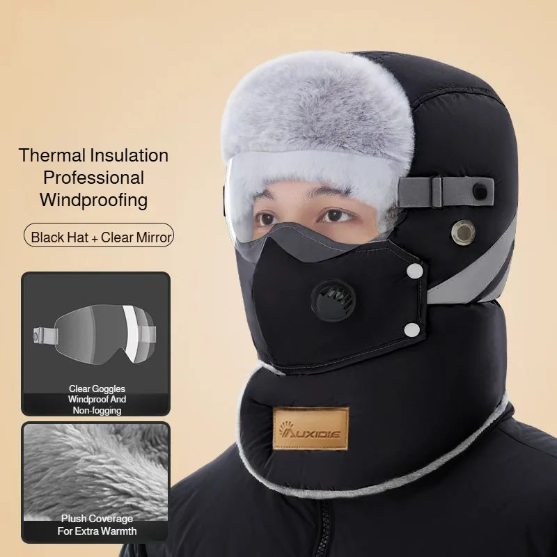 Thermische Wintermütze mit Windschutz und abnehmbarem Gesichtsmaske, unisex, zum Wandern und Skifahren im Winter | Sansoti