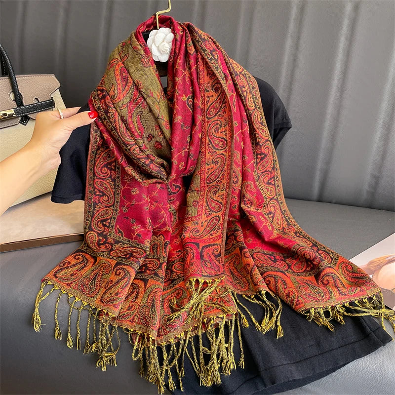 Pashmina Wrap Cashmere-look Women's 70x190cm Soft Winter Scarf Four Seasons Warm Foulard Elegant Scarf | Sansoti