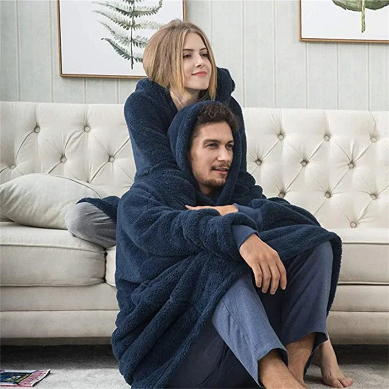 Draagbare Fleece Deken met Capuchon Dubbelzijdig Oversized Lounge Plaid Zachte Huisdeken voor Thuiscomfort | Sansoti