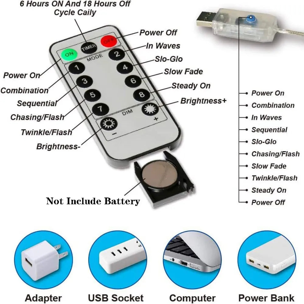 Gordijn LED-lichtsnoer USB Afstandsbediening Decoratieve Verlichting Feestelijk Slaapkamer Sfeerverlichting | Sansoti