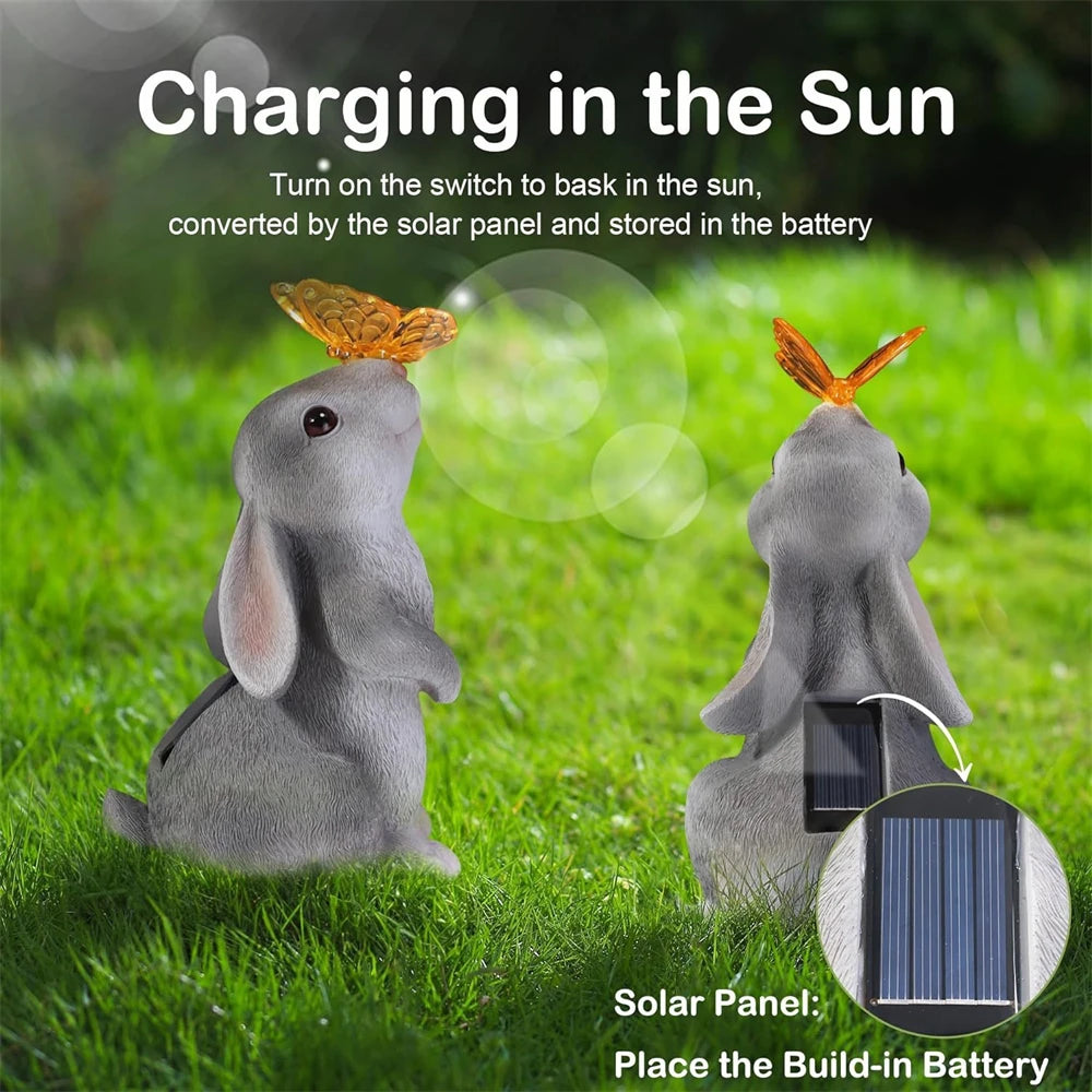 Figurine Lapin Énergie Solaire Résine 22,5cm LED Papillon Lampe Solaire Jardin Terrasse Pelouse Décoration Extérieure Pâques Cadeau | Restfield