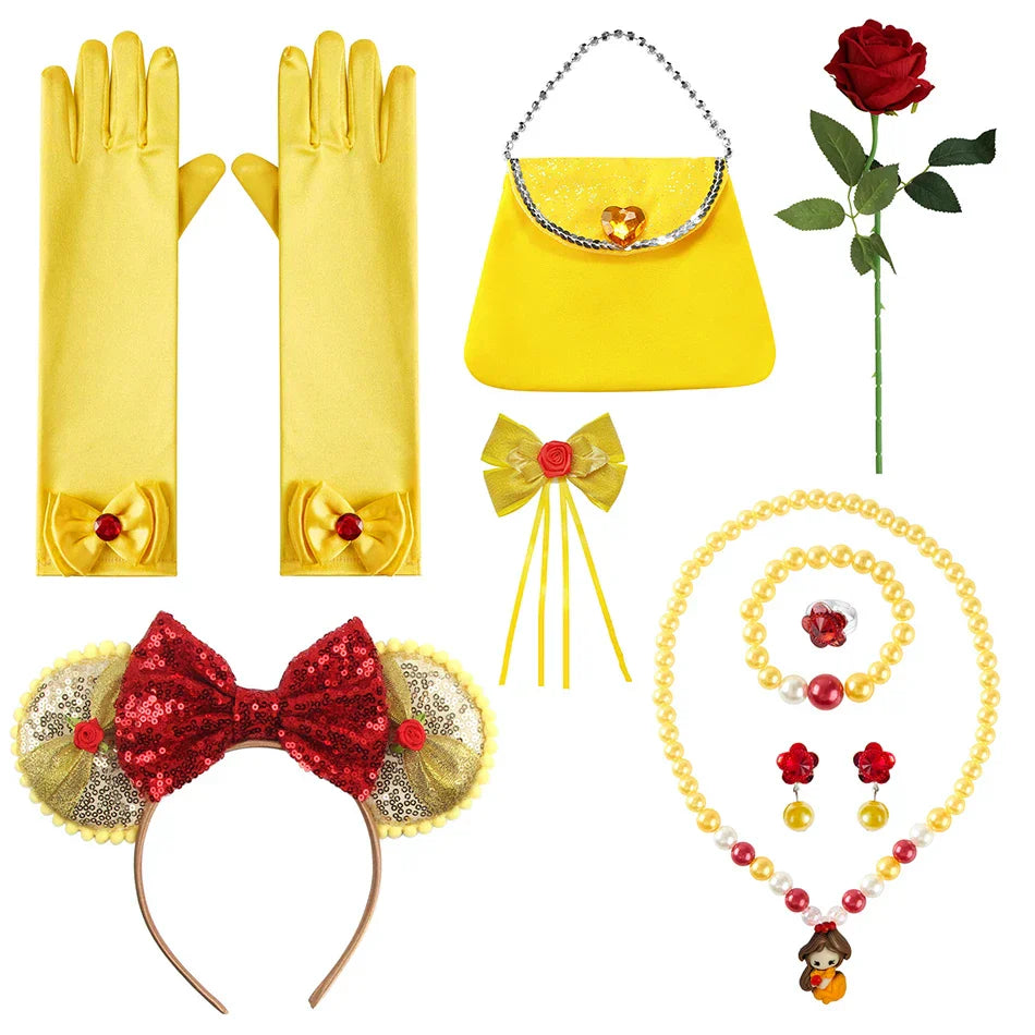 Prinsessenjurk voor Kinderen Cosplay Kostuum met Tiara en Accessoires Geel | Sansoti