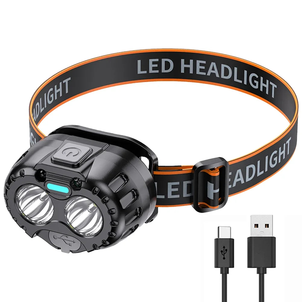Lampe frontale rechargeable avec capteur de mouvement, 250 lumens, étanche aux éclaboussures IPX4, noire, pour la course à pied et le cyclisme en plein air | Sansoti