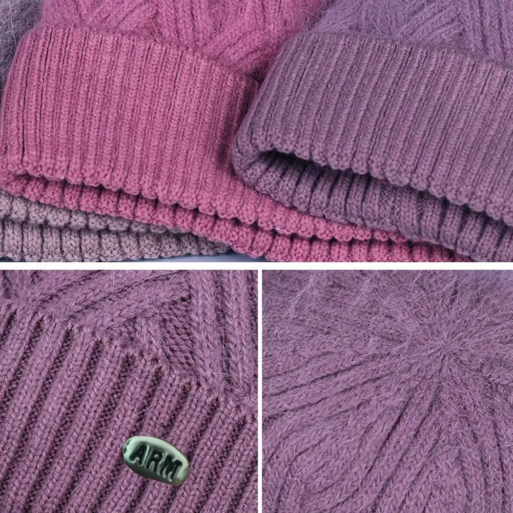 Gestrickte Damen-Wintermütze mit Fleecefutter, Ohrenschutz, elastischer Polyester-Beanie, warme Skimütze für kaltes Wetter | Sansoti