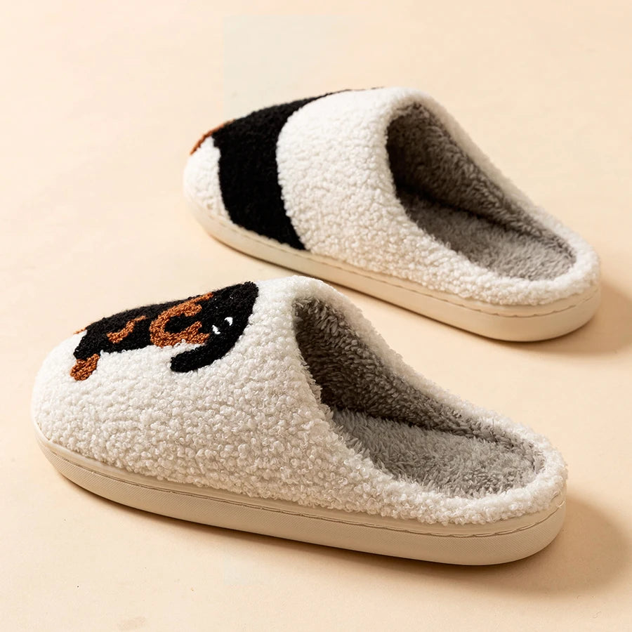 Dachshund Slippers for Women White – Soft Plush House Slippers Winter Indoor Non-Slip Warm Lining Comfortable | Sansoti