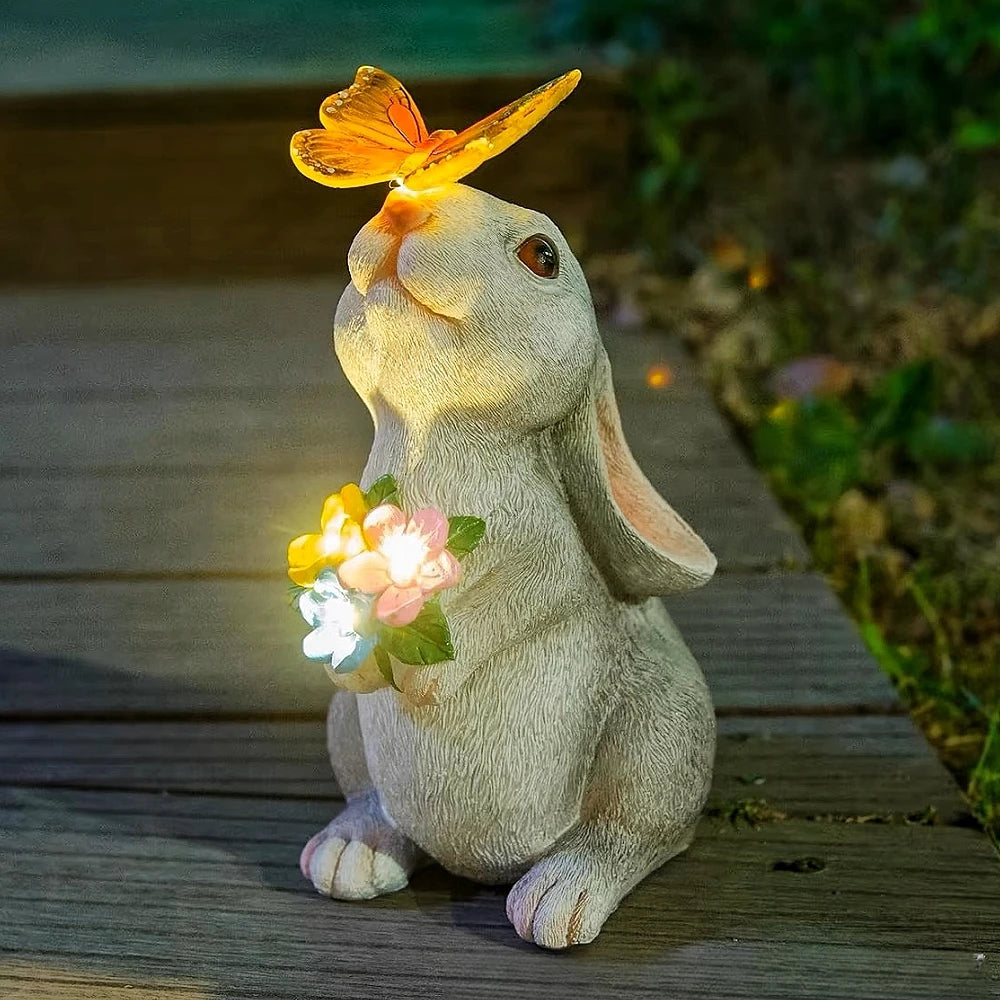 Figurine Lapin Énergie Solaire Résine 22,5cm LED Papillon Lampe Solaire Jardin Terrasse Pelouse Décoration Extérieure Pâques Cadeau | Restfield